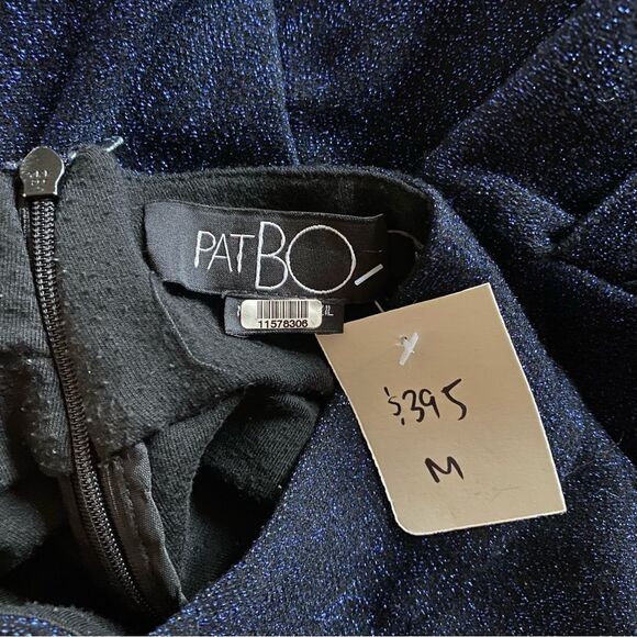PatBo mock neck sweater sparkly lurex navy turtleneck knit top blouson sleeve M - Picture 10 of 10
